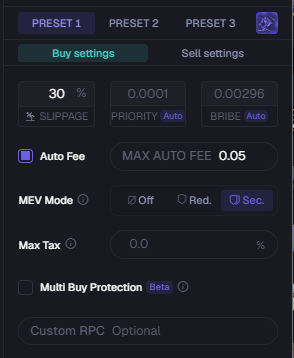 Axiom buy settings