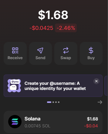 Phantom wallet showing a SOL balance